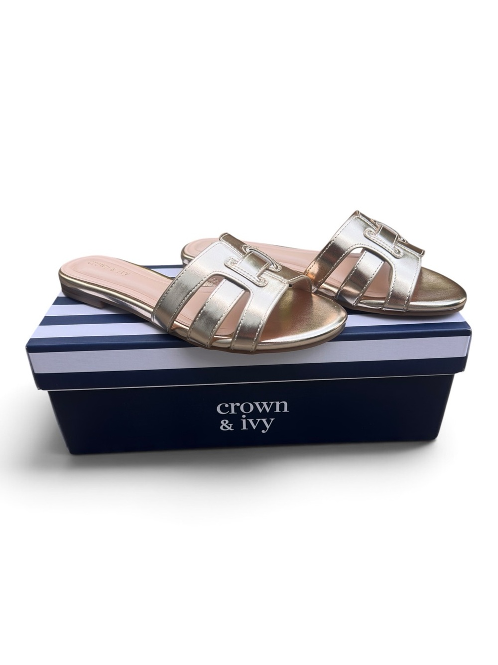 Crown & Ivy Gold Slide Sandals; Never Worn New NIB size 6.5 Nicole Flats